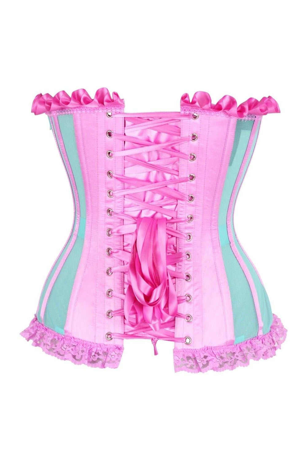 Daisy Corsets Top Drawer Steel Boned Mint/Pink Mesh Underwire Bustier Corset - Daisy Corsets - Flyclothing LLC