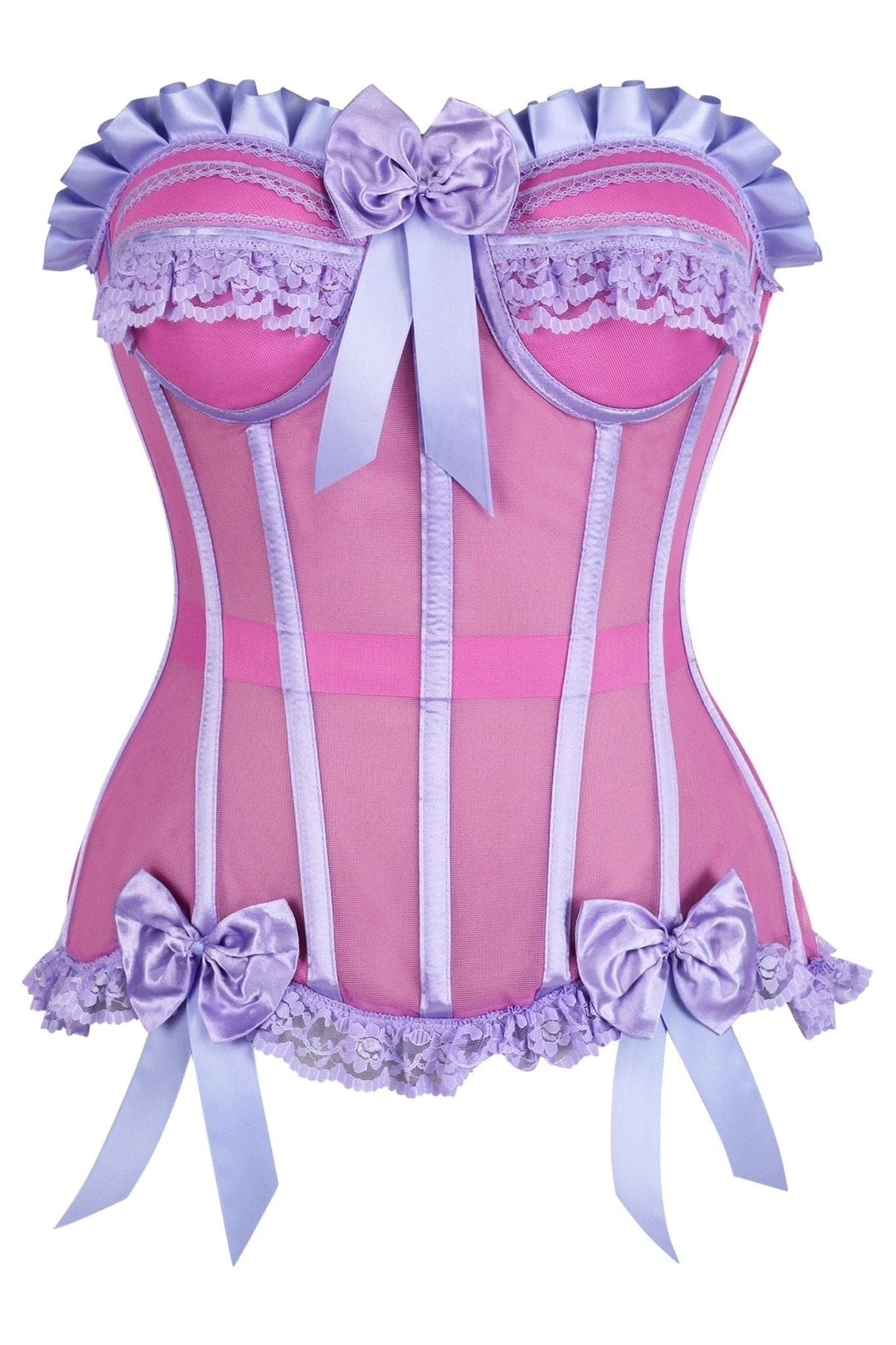 Daisy Corsets Top Drawer Steel Boned Pink/Purple Mesh Underwire Bustier Corset