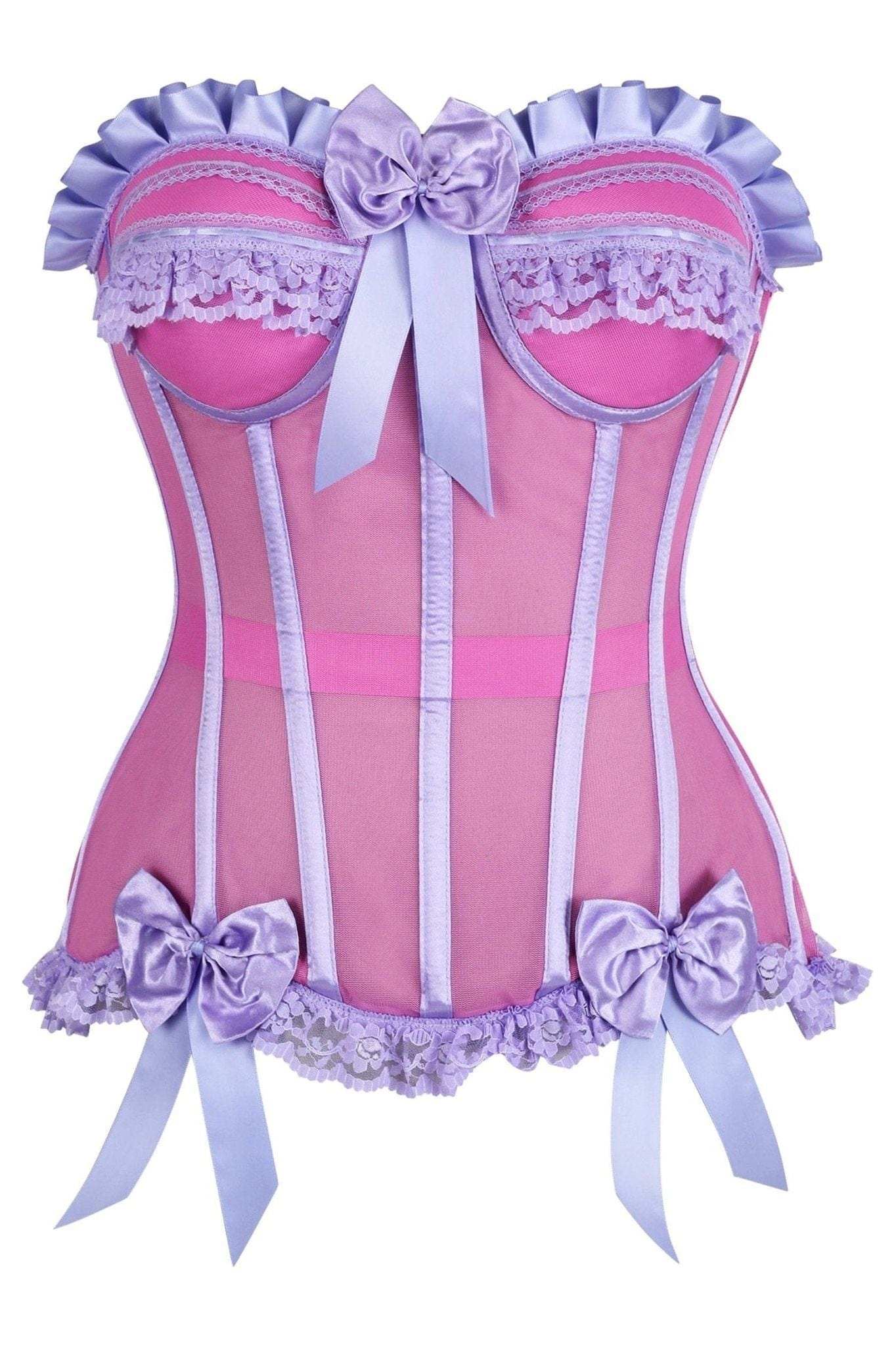 Daisy Corsets Top Drawer Steel Boned Pink/Purple Mesh Underwire Bustier Corset - Daisy Corsets - Flyclothing LLC