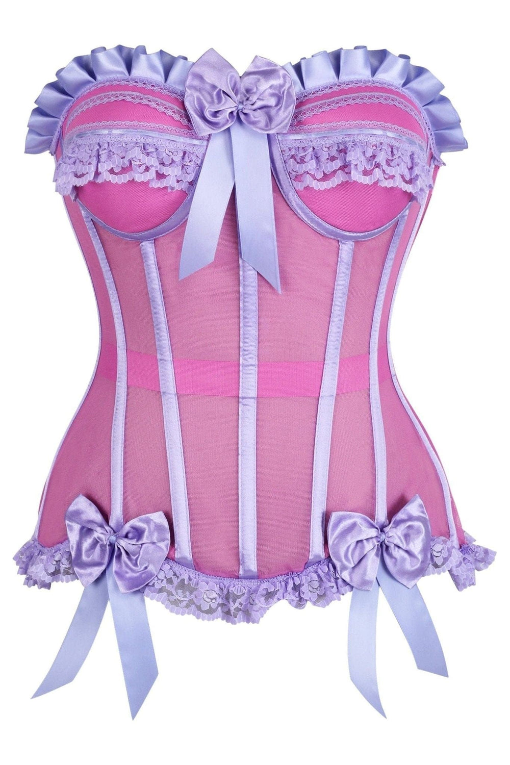 Daisy Corsets Top Drawer Steel Boned Pink/Purple Mesh Underwire Bustier Corset - Daisy Corsets