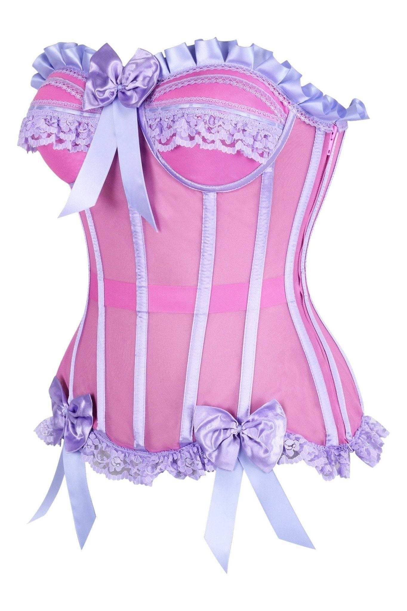 Daisy Corsets Top Drawer Steel Boned Pink/Purple Mesh Underwire Bustier Corset - Daisy Corsets - Flyclothing LLC