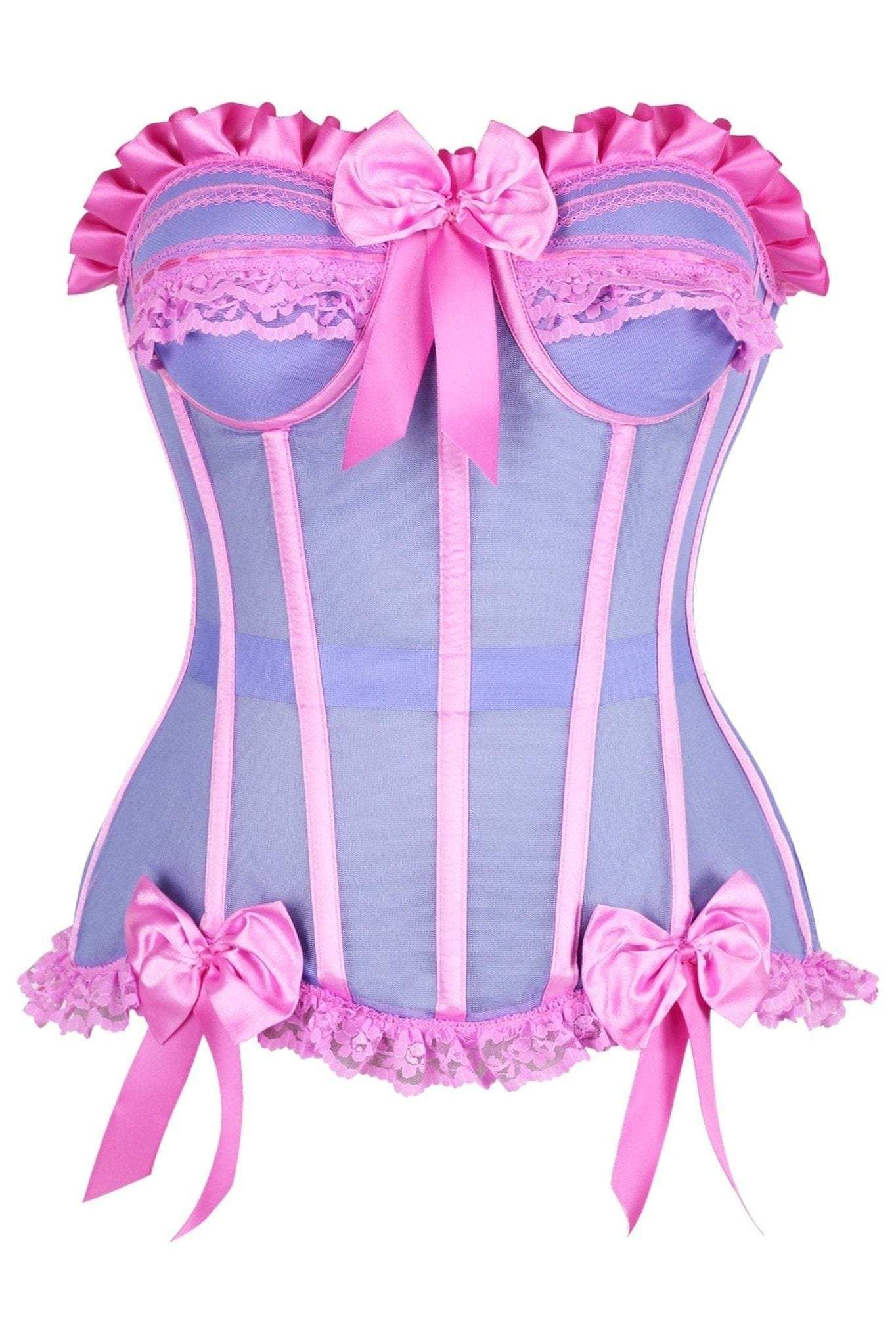 Daisy Corsets Top Drawer Steel Boned Purple/Pink Mesh Underwire Bustier Corset - Daisy Corsets - Flyclothing LLC