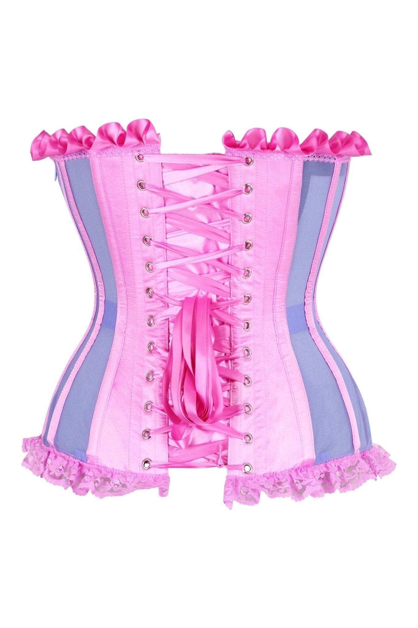 Daisy Corsets Top Drawer Steel Boned Purple/Pink Mesh Underwire Bustier Corset - Daisy Corsets - Flyclothing LLC