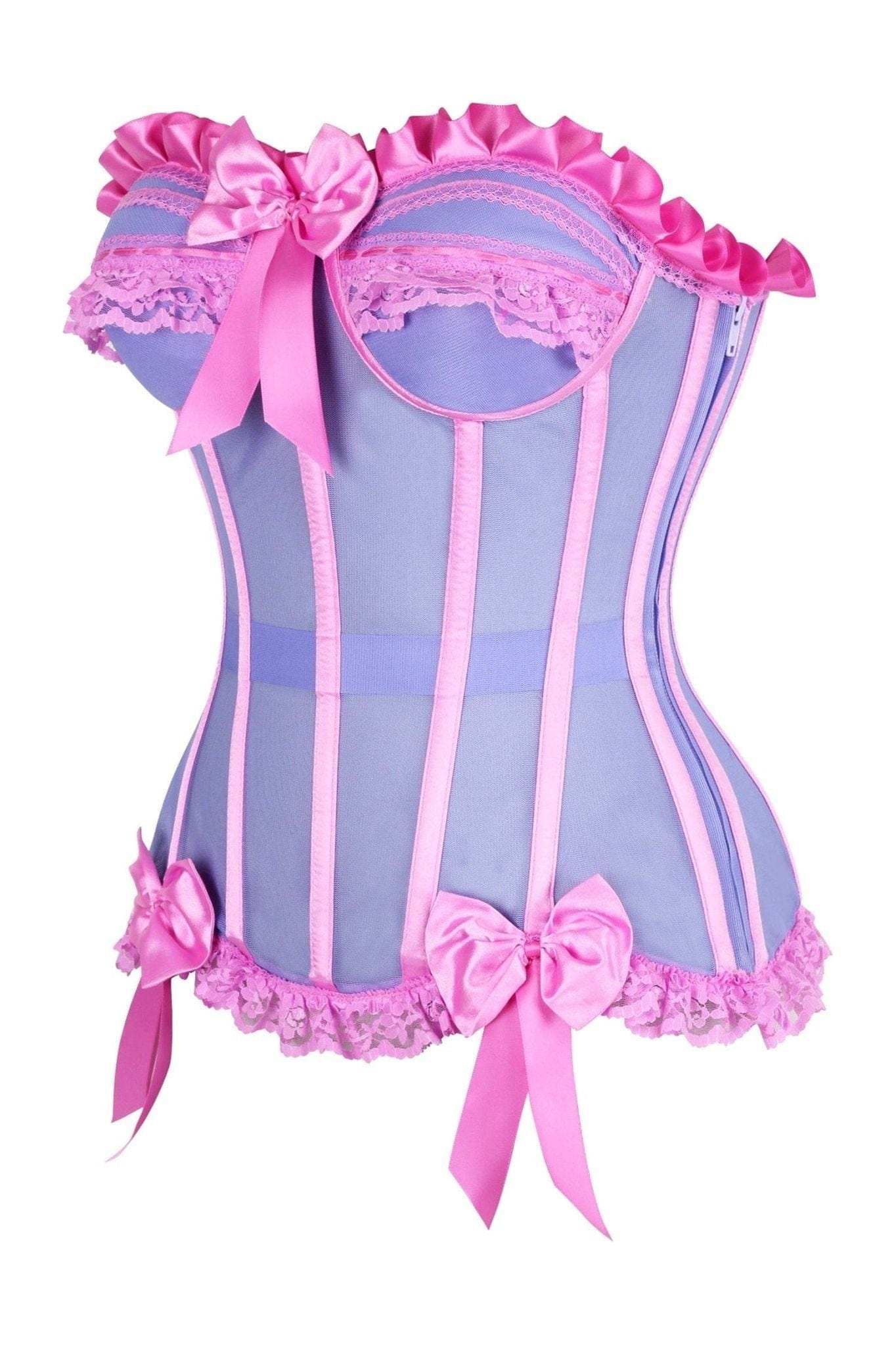 Daisy Corsets Top Drawer Steel Boned Purple/Pink Mesh Underwire Bustier Corset - Daisy Corsets - Flyclothing LLC