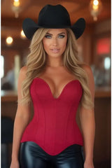 Top Drawer Steel Boned Red Suede Deep Plunge Overbust Corset Top - Daisy Corsets - Flyclothing LLC