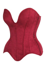 Daisy Corsets Top Drawer Steel Boned Red Suede Deep Plunge Overbust Corset Top - Daisy Corsets - Flyclothing LLC