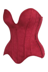 Top Drawer Steel Boned Red Suede Deep Plunge Overbust Corset Top - Daisy Corsets - Flyclothing LLC