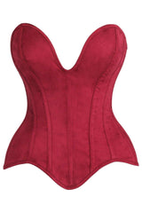 Daisy Corsets Top Drawer Steel Boned Red Suede Deep Plunge Overbust Corset Top - Daisy Corsets - Flyclothing LLC