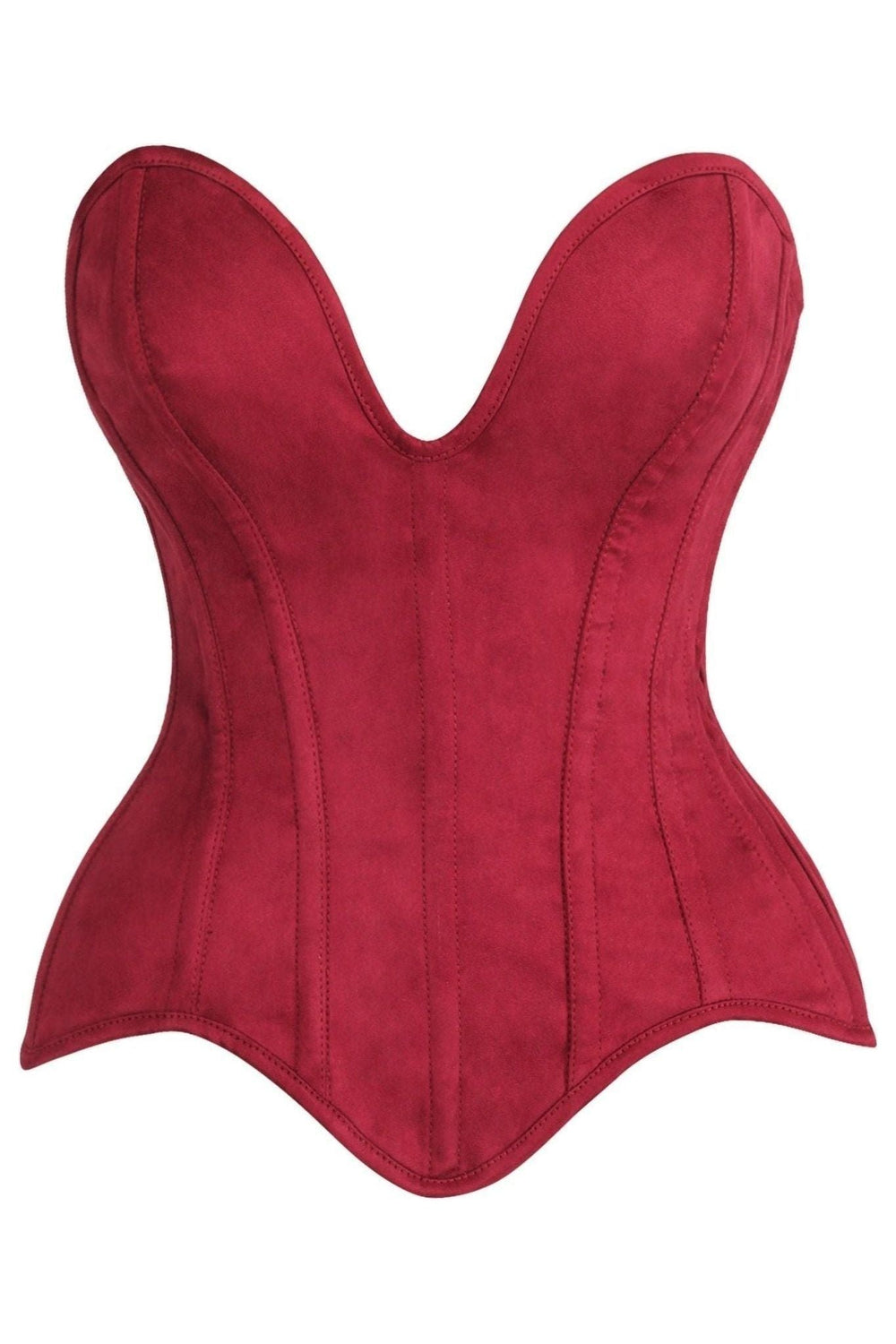 Daisy Corsets Top Drawer Steel Boned Red Suede Deep Plunge Overbust Corset Top