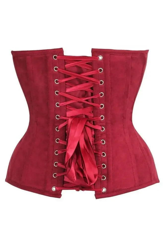 Top Drawer Steel Boned Red Suede Deep Plunge Overbust Corset Top - Daisy Corsets - Flyclothing LLC