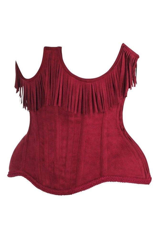 Daisy Corsets Top Drawer Steel Boned Red Suede Underwire Underbust Corset Cincher w/Fringe - Daisy Corsets