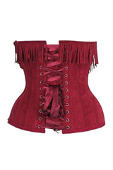 Daisy Corsets Top Drawer Steel Boned Red Suede Underwire Underbust Corset Cincher w/Fringe - Daisy Corsets