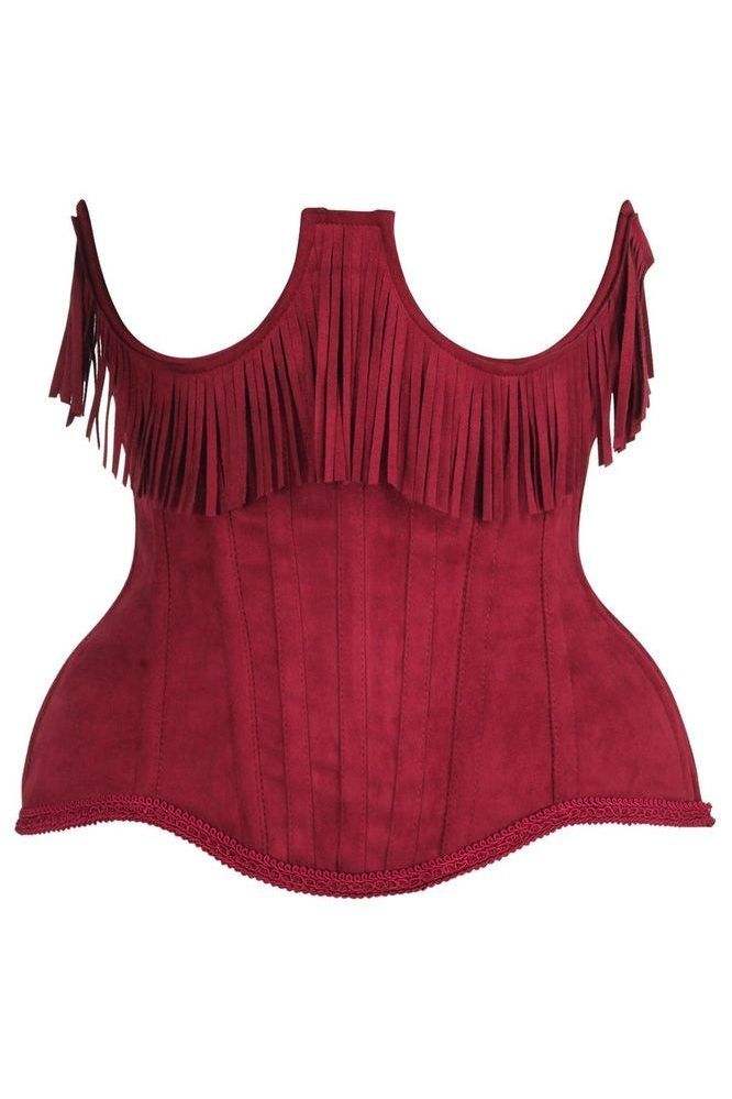 Daisy Corsets Top Drawer Steel Boned Red Suede Underwire Underbust Corset Cincher w/Fringe - Daisy Corsets