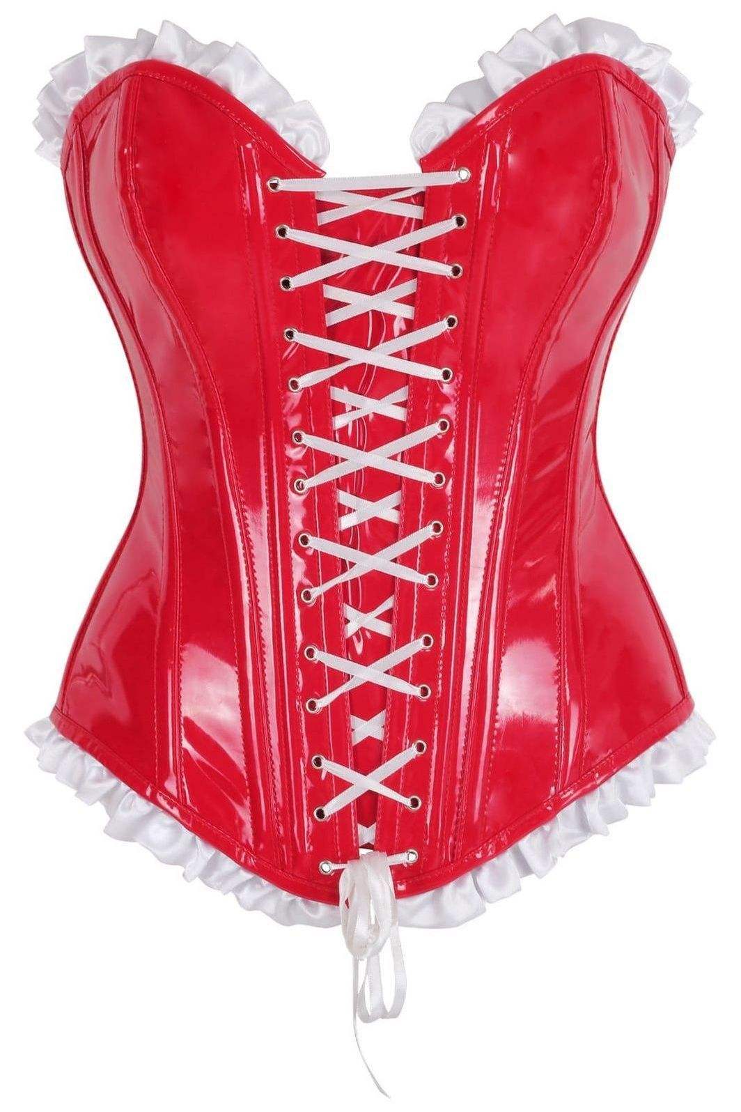 Daisy Corsets Top Drawer Steel Boned Red Vinyl PVC Patent Lace-Up Corset Top - Daisy Corsets