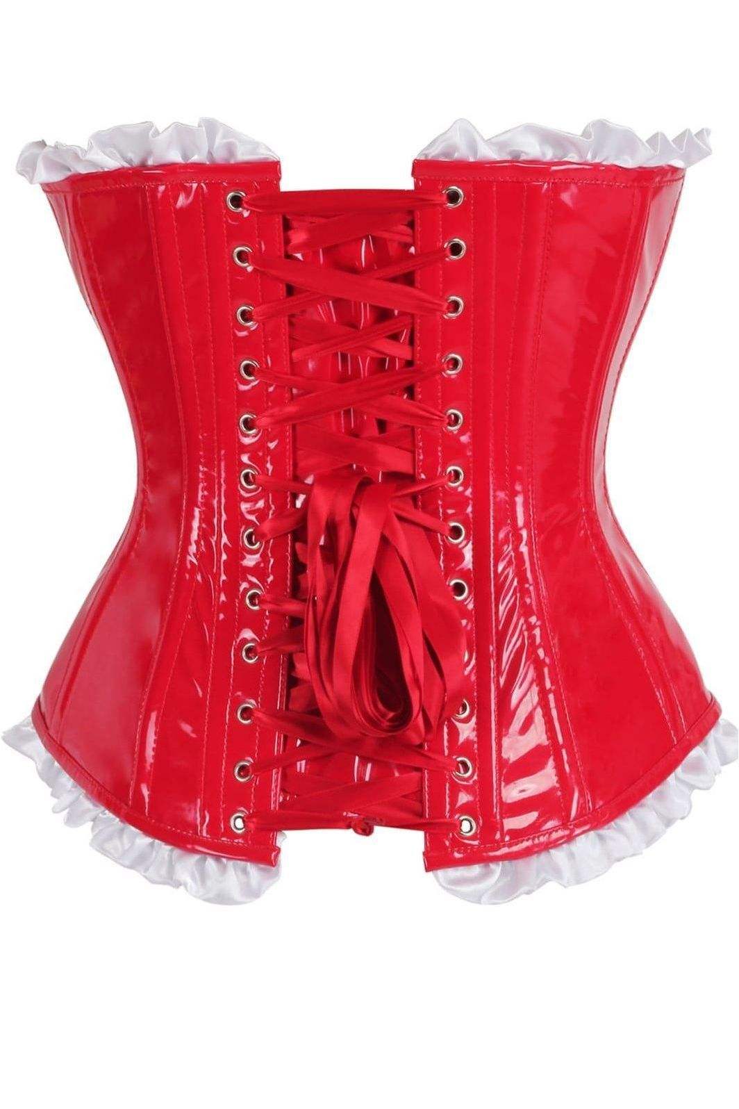 Daisy Corsets Top Drawer Steel Boned Red Vinyl PVC Patent Lace-Up Corset Top - Daisy Corsets