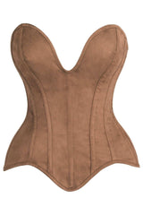 Daisy Corsets Top Drawer Steel Boned Tan Suede Deep Plunge Overbust Corset Top - Daisy Corsets - Flyclothing LLC