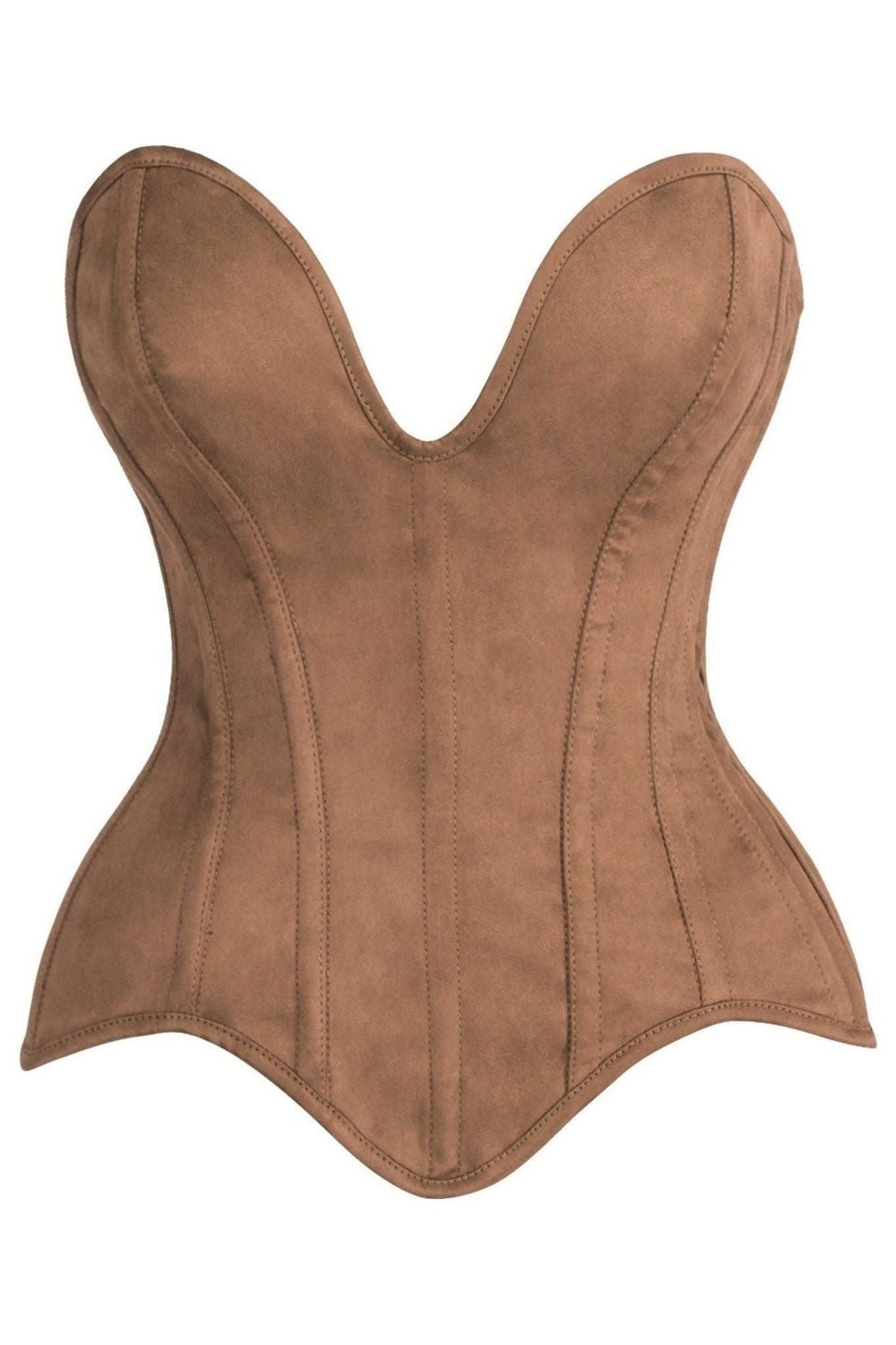 Daisy Corsets Top Drawer Steel Boned Tan Suede Deep Plunge Overbust Corset Top