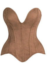 Top Drawer Steel Boned Tan Suede Deep Plunge Overbust Corset Top - Daisy Corsets - Flyclothing LLC