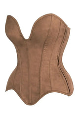 Top Drawer Steel Boned Tan Suede Deep Plunge Overbust Corset Top - Daisy Corsets - Flyclothing LLC