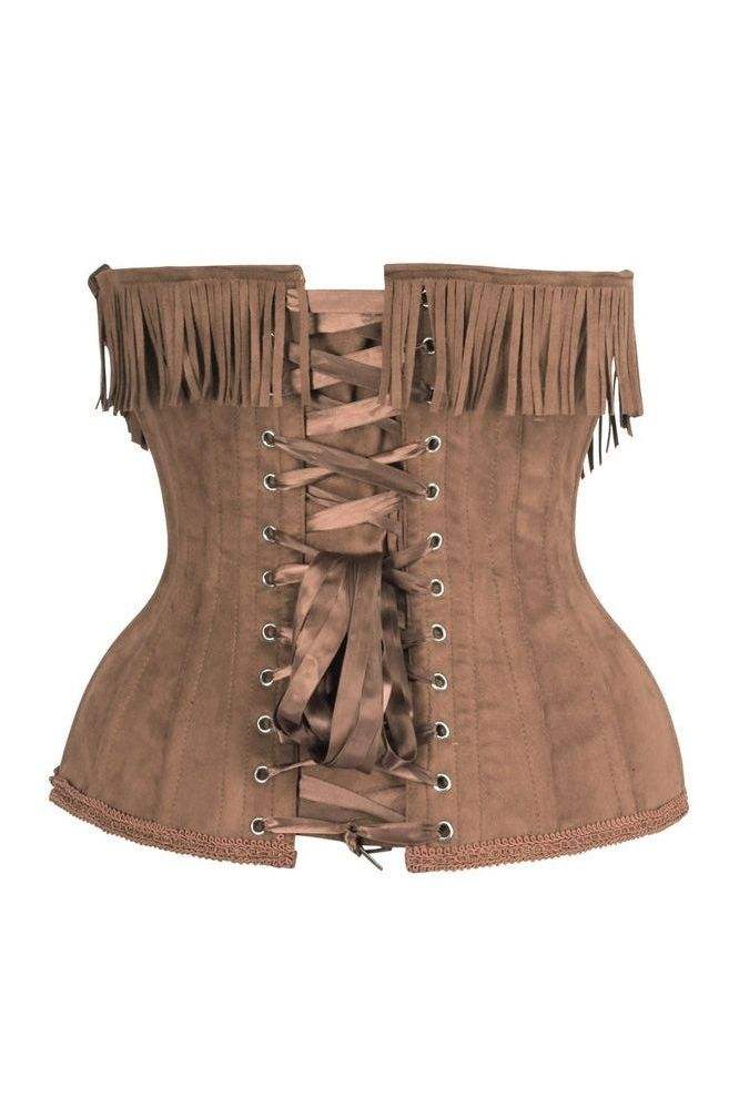 Daisy Corsets Top Drawer Steel Boned Tan Suede Underwire Underbust Corset Cincher w/Fringe - Daisy Corsets