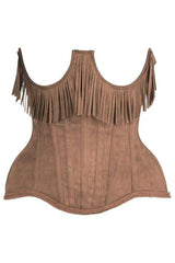 Daisy Corsets Top Drawer Steel Boned Tan Suede Underwire Underbust Corset Cincher w/Fringe - Daisy Corsets