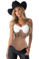 Daisy Corsets Top Drawer Steel Boned Tan Suede Underwire Underbust Corset Cincher w/Fringe - Daisy Corsets