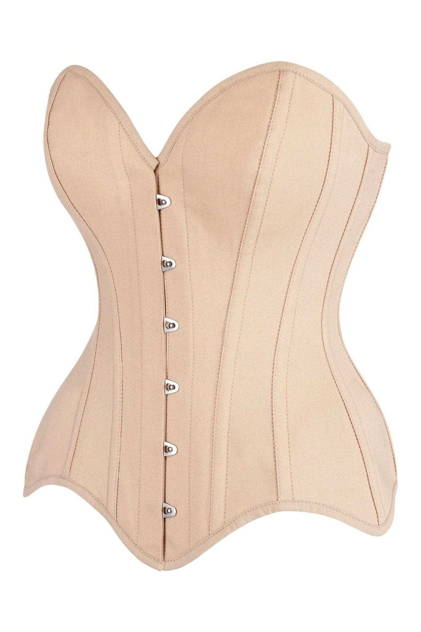 Daisy Corsets Top Drawer Tan Cotton Steel Boned Overbust Corset - Daisy Corsets - Flyclothing LLC