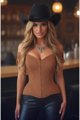 Top Drawer Tan Suede Steel Boned Corset w/Straps - Daisy Corsets - Flyclothing LLC