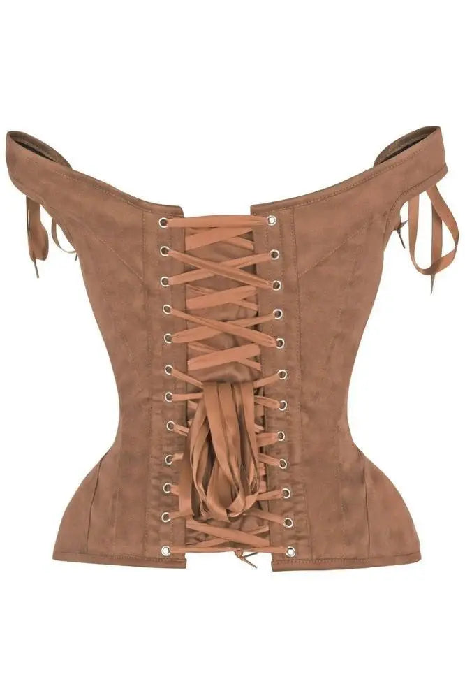 Top Drawer Tan Suede Steel Boned Corset w/Straps - Daisy Corsets - Flyclothing LLC