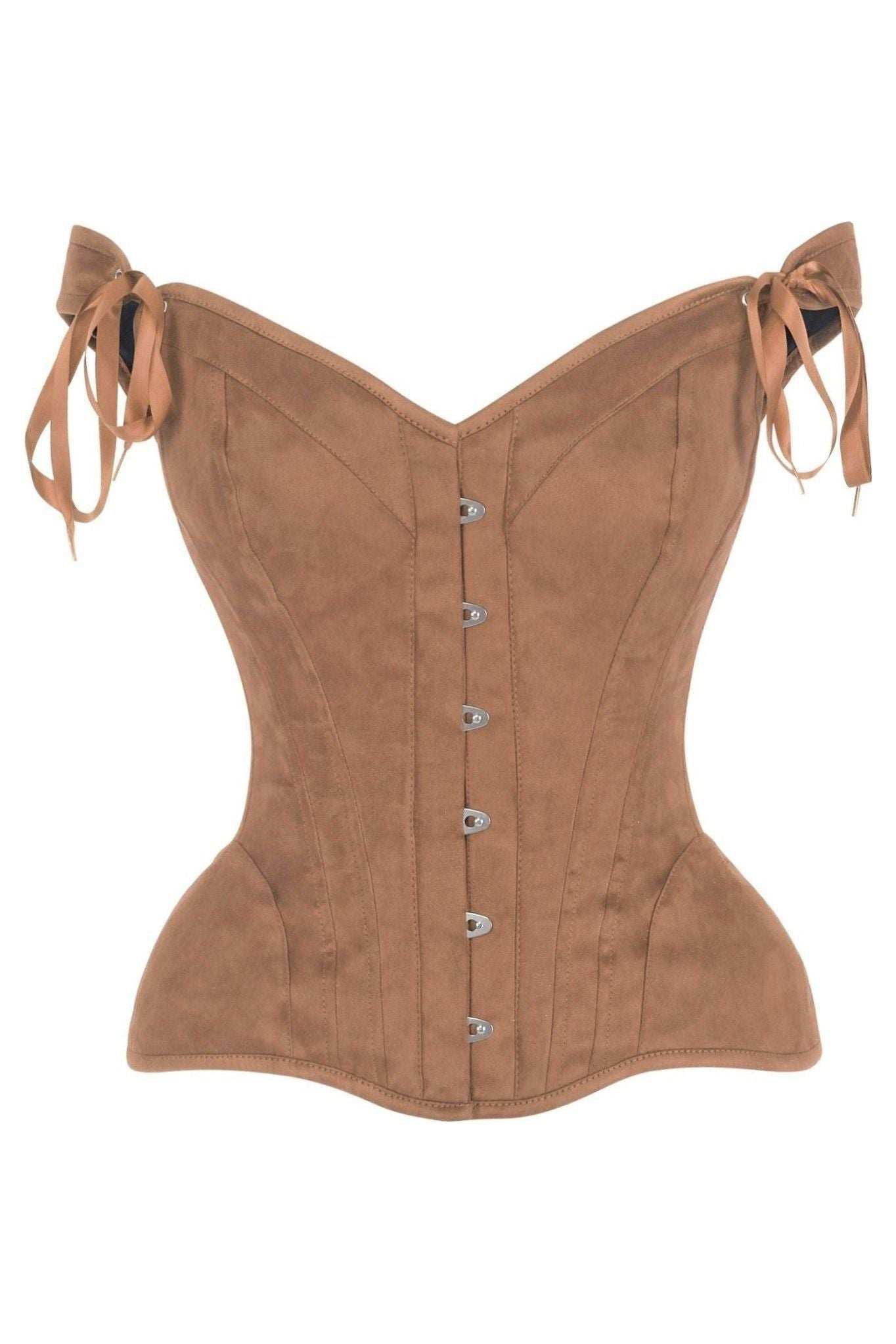 Daisy Corsets Top Drawer Tan Suede Steel Boned Corset w/Straps - Daisy Corsets - Flyclothing LLC