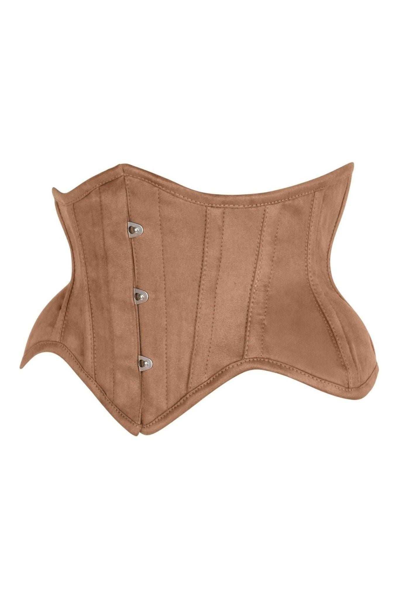 Daisy Corsets Top Drawer Tan Suede Steel Boned Mini Waist Cincher Corset - Daisy Corsets - Flyclothing LLC