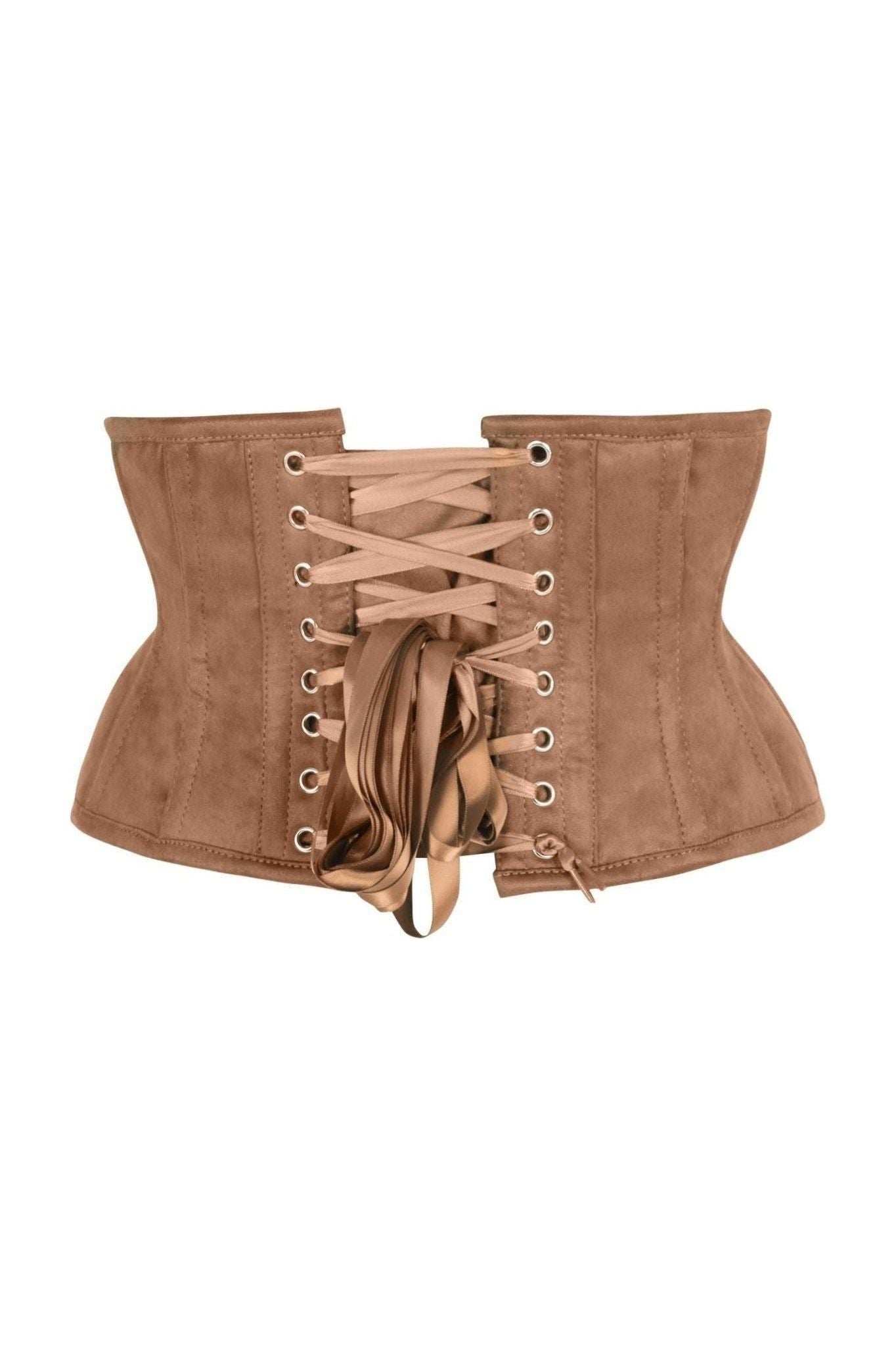 Daisy Corsets Top Drawer Tan Suede Steel Boned Mini Waist Cincher Corset - Daisy Corsets - Flyclothing LLC