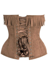 Daisy Corsets Top Drawer Tan Suede Steel Boned Overbust Corset w/Fringe - Daisy Corsets