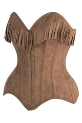 Daisy Corsets Top Drawer Tan Suede Steel Boned Overbust Corset w/Fringe - Daisy Corsets