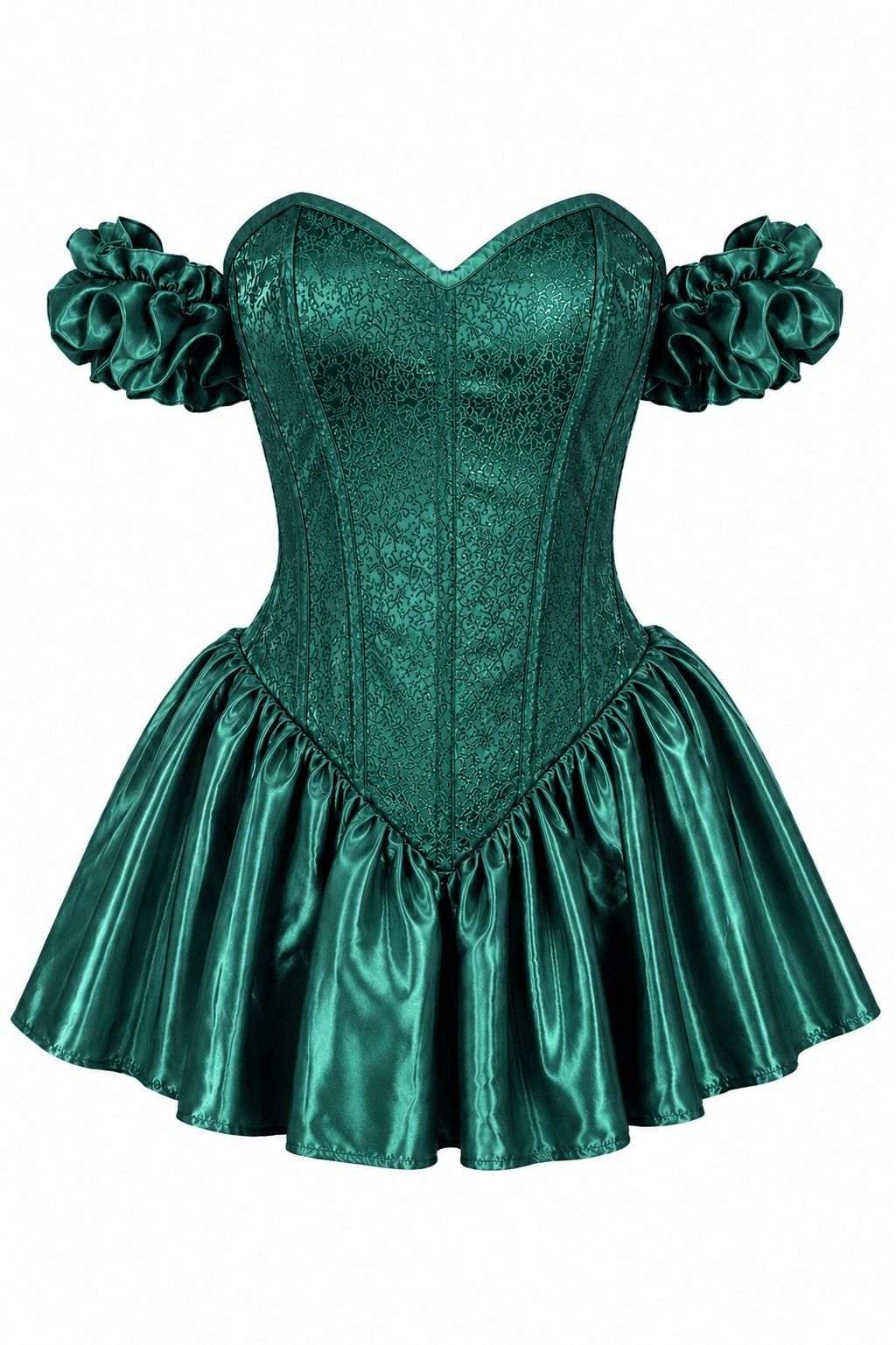 Daisy Corsets Top Drawer Emerald Green Brocade & Silk Steel Boned Corset Dress w/Sleeves - Daisy Corsets - Flyclothing LLC