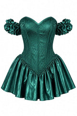 Daisy Corsets Top Drawer Emerald Green Brocade & Silk Steel Boned Corset Dress w/Sleeves - Daisy Corsets - Flyclothing LLC