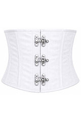 Daisy Corsets Top Drawer White Brocade Steel Boned Mini Cincher w/Clasps - Daisy Corsets
