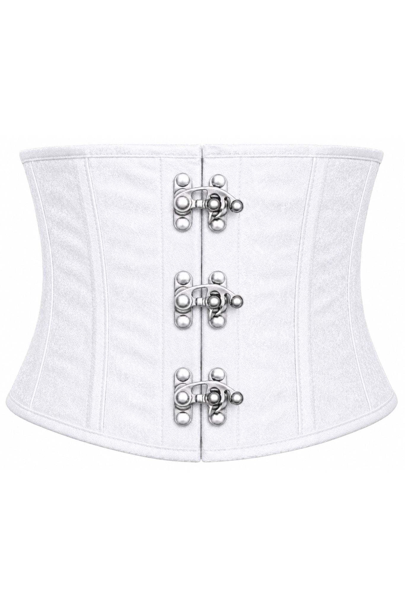 Daisy Corsets Top Drawer White Brocade Steel Boned Mini Cincher w/Clasps - Daisy Corsets