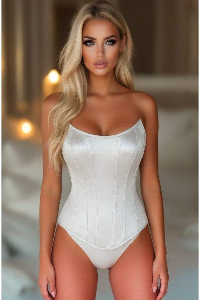 Daisy Corsets Top Drawer White Satin Steel Boned Overbust Corset w/Side Zipper - Daisy Corsets