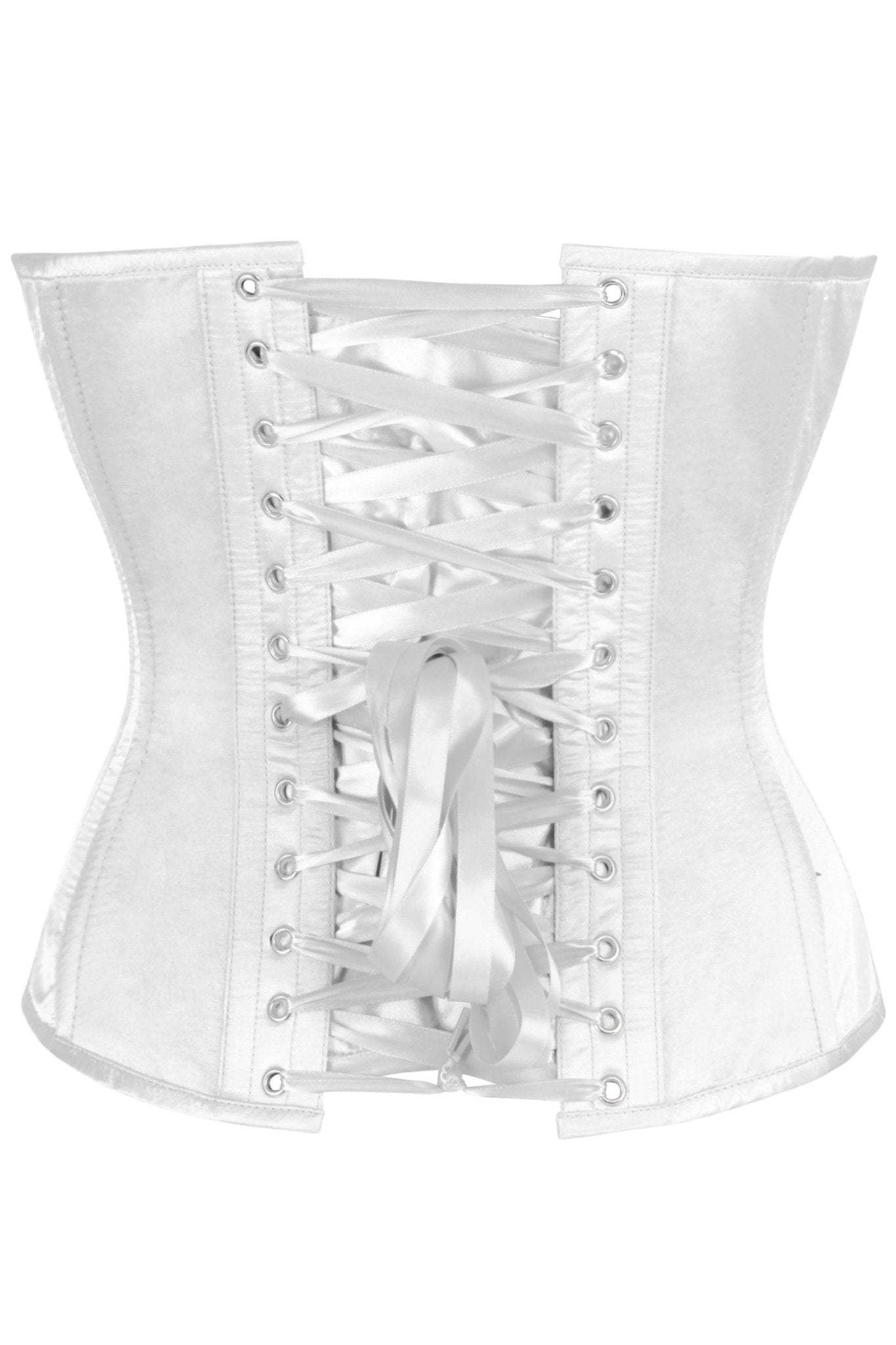 Daisy Corsets Top Drawer White Satin Steel Boned Overbust Corset w/Side Zipper - Daisy Corsets