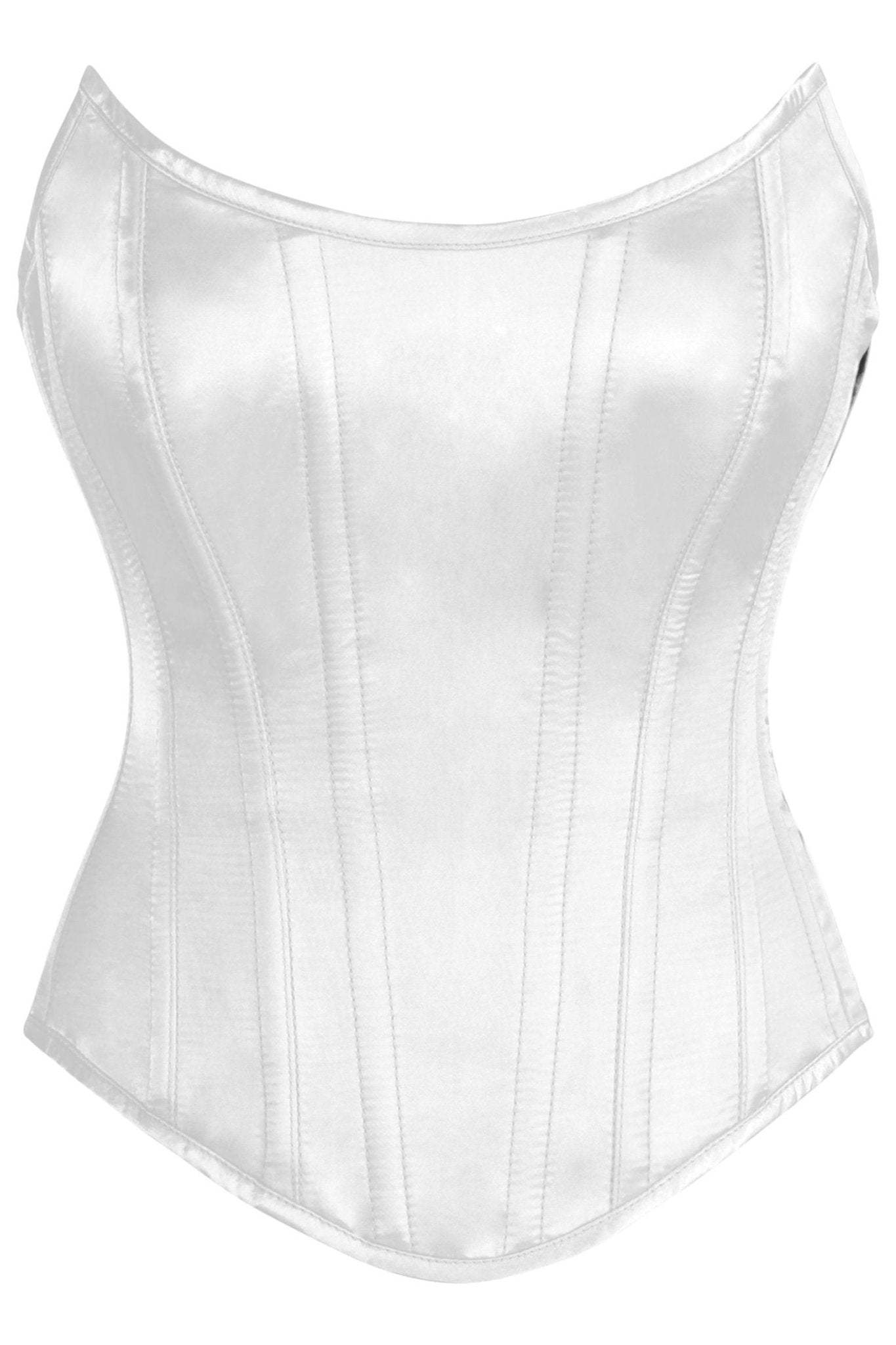 Daisy Corsets Top Drawer White Satin Steel Boned Overbust Corset w/Side Zipper - Daisy Corsets