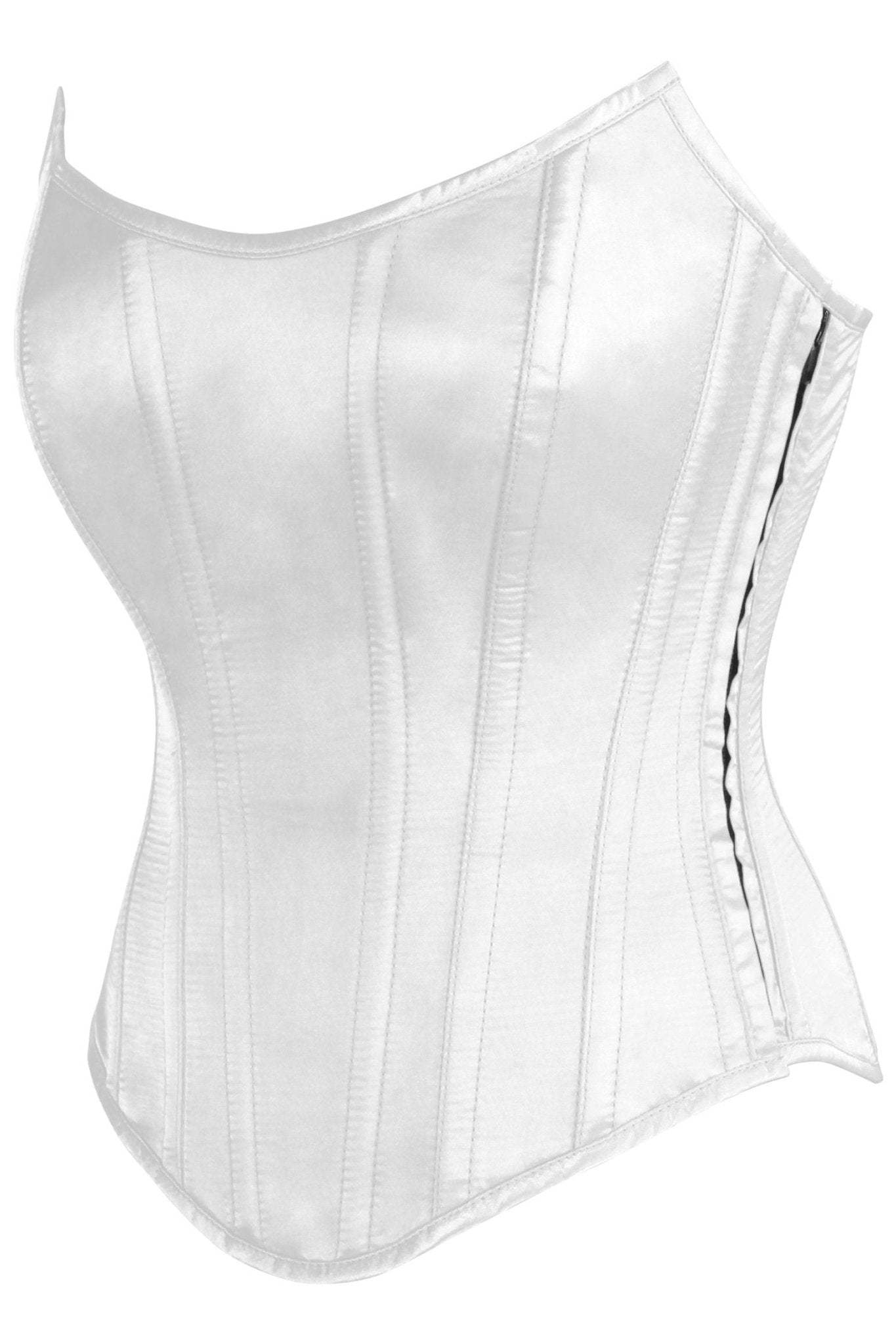 Daisy Corsets Top Drawer White Satin Steel Boned Overbust Corset w/Side Zipper - Daisy Corsets