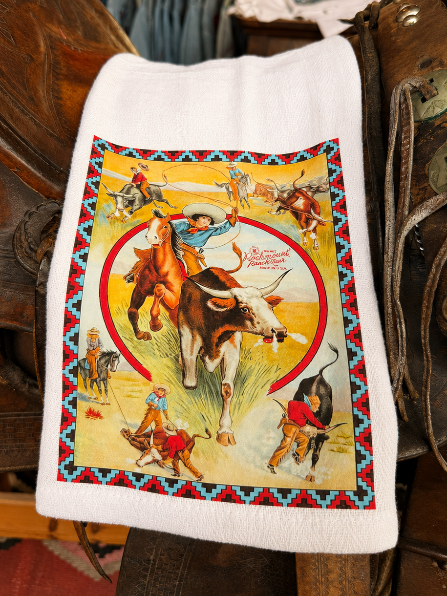 Rockmount Ranch Wear Calf Roping Rodeo Cowgirl Western Tea Towel - Rockmount Clothing - Flyclothing LLC