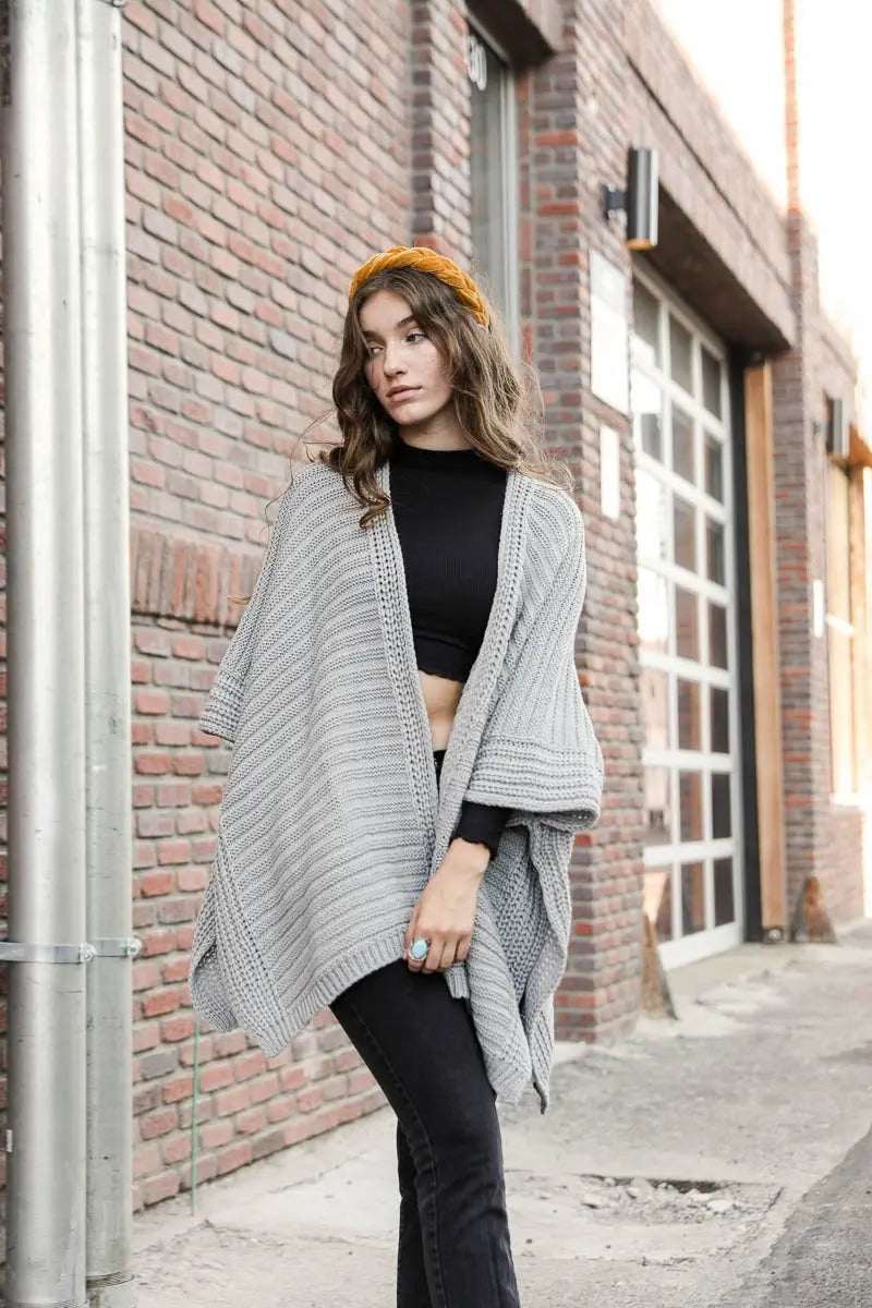 Ridged Texture Knit Ruana – Warm & Elegant Wrap