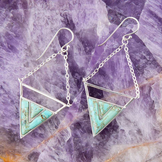 Trapeze Blue Turquoise and Sterling Silver Earrings - Barse Jewelry - Flyclothing LLC