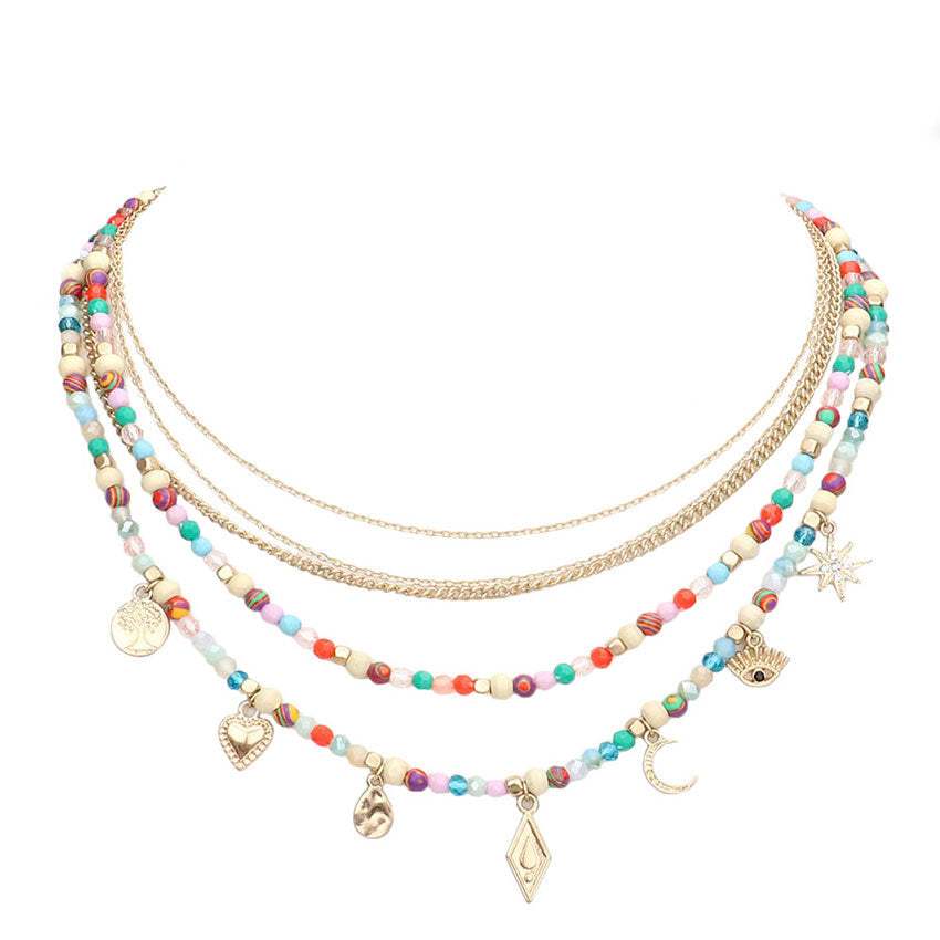 Tree of Life Crescent Moon Evil Eye N Star Station Necklace - Madeline Love - Flyclothing LLC