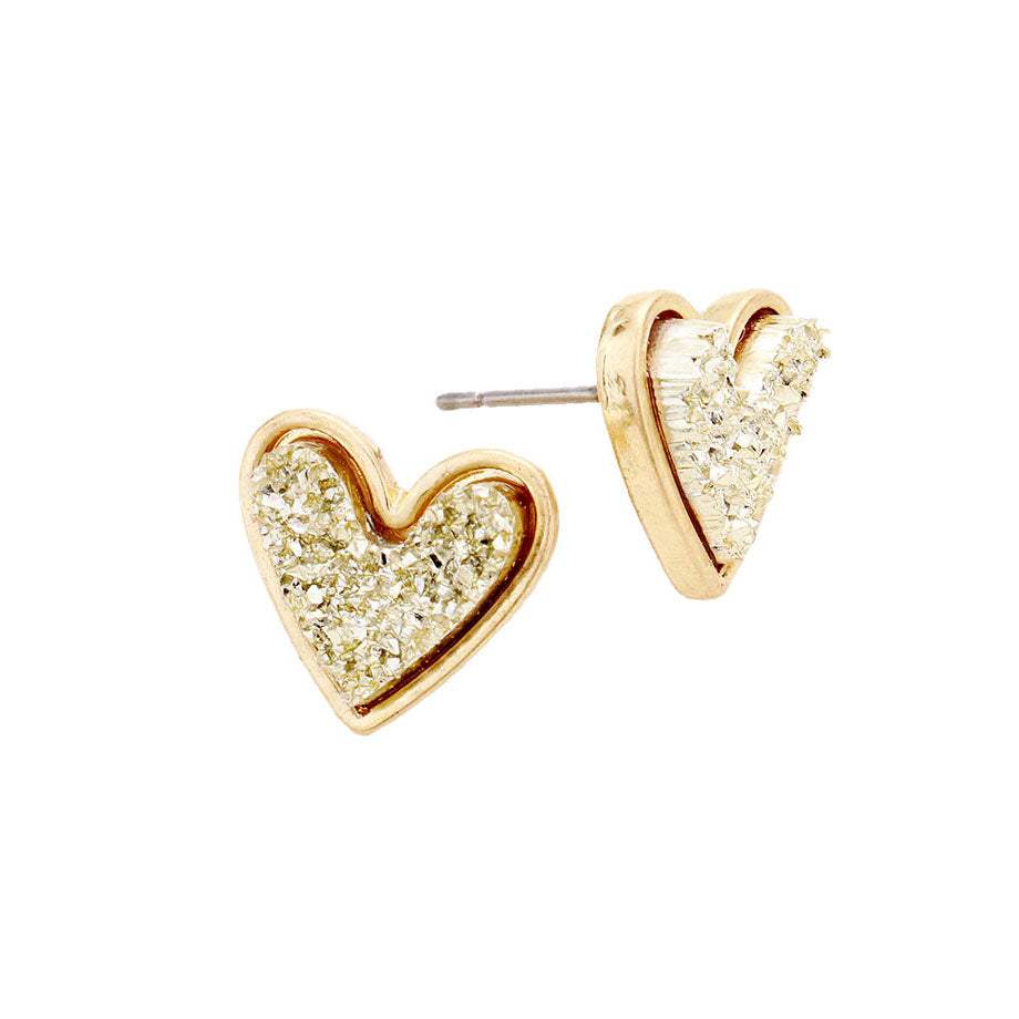Trendy Fashionable Druzy Heart Stud Earrings - Madeline Love - Flyclothing LLC
