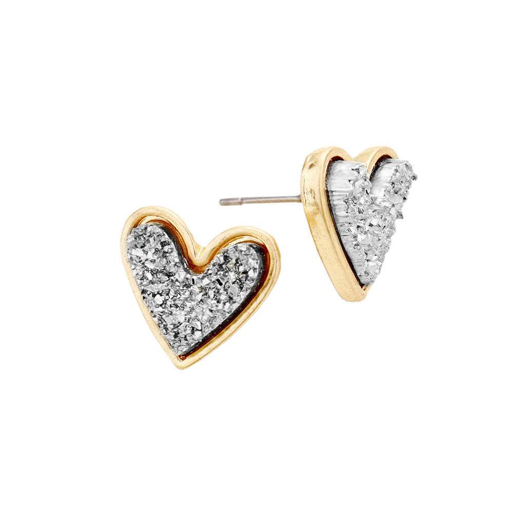 Trendy Fashionable Druzy Heart Stud Earrings - Madeline Love - Flyclothing LLC