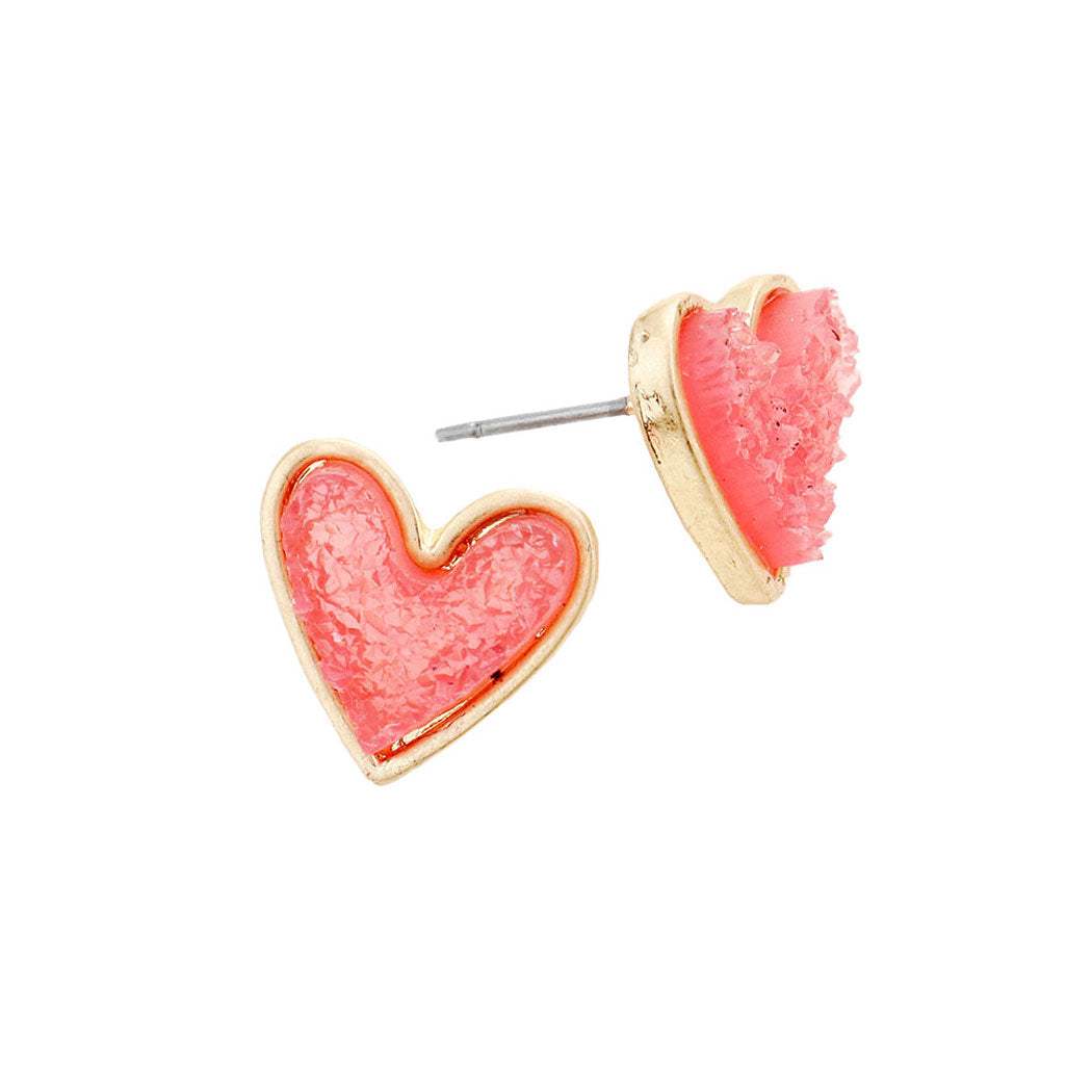 Trendy Fashionable Druzy Heart Stud Earrings - Madeline Love - Flyclothing LLC
