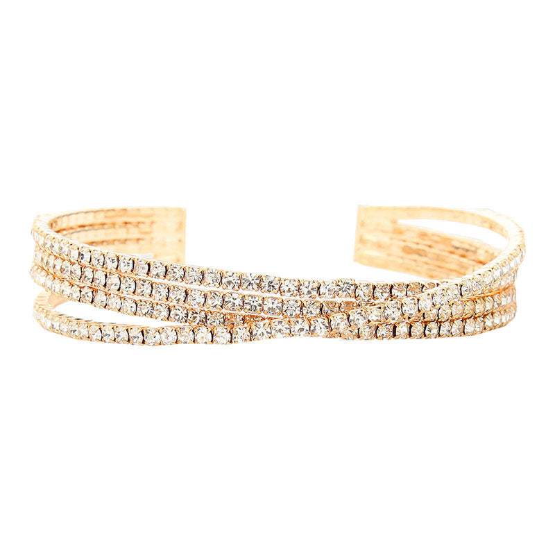 Trendy Fashionable Rhinestone Crisscross Cuff Bracelet - Madeline Love - Flyclothing LLC